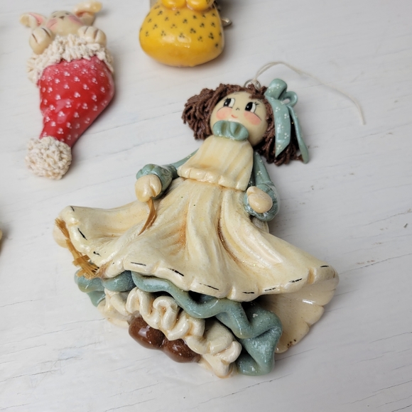 Vintage Christmas Ornaments Handmade Salt Dough Craft Set of 5 signed M.L. '89 - Picture 11 of 15